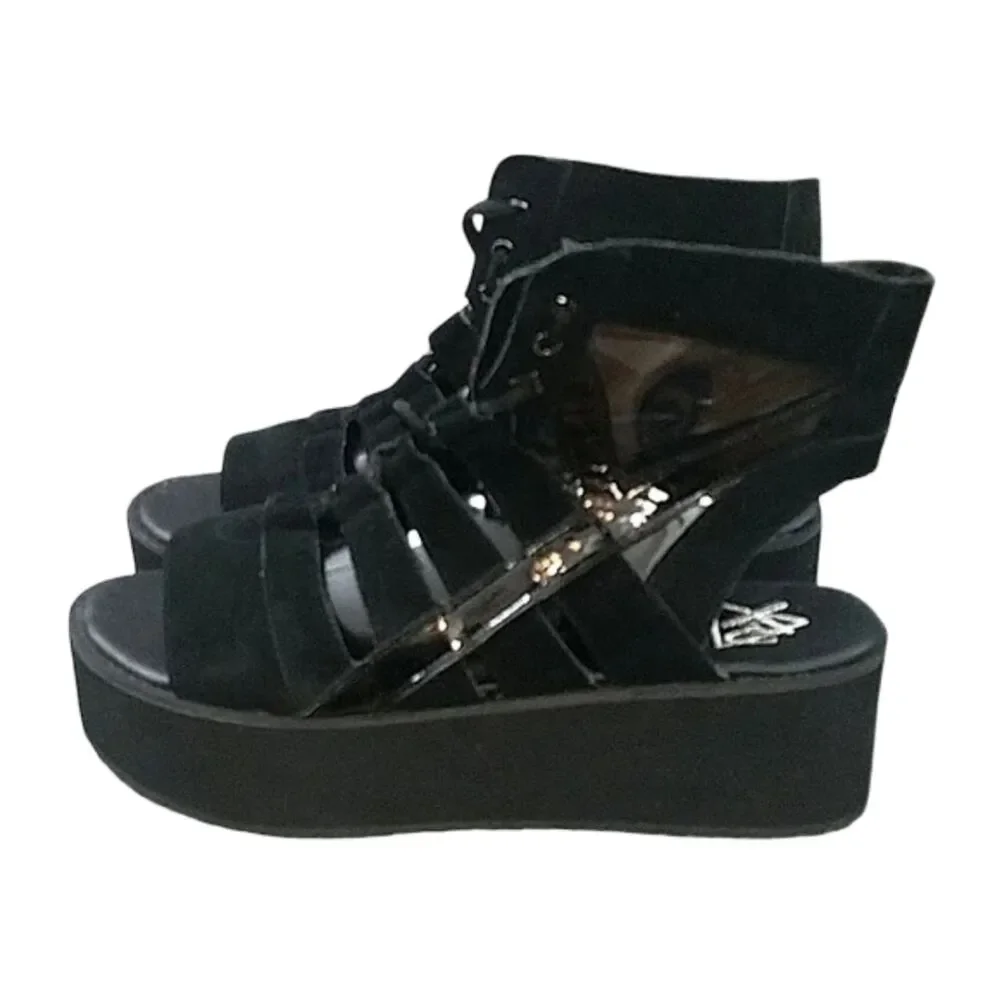 Y.R.U Medusa lo black suede Lace-Up Platform Sandal - Grunge Goth  Women's 11